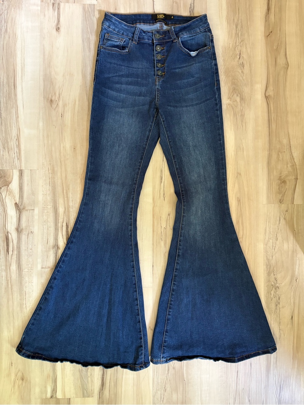 L&B High-Waist Dark Blue Flare Jeans with Button Fly
